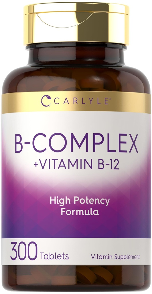 Carlyle B-Komplexes Vitamin mit B12 | 300 Tabletten | Hohe Potenz Formel | Vegetarische und Non-GMO-Ergänzung