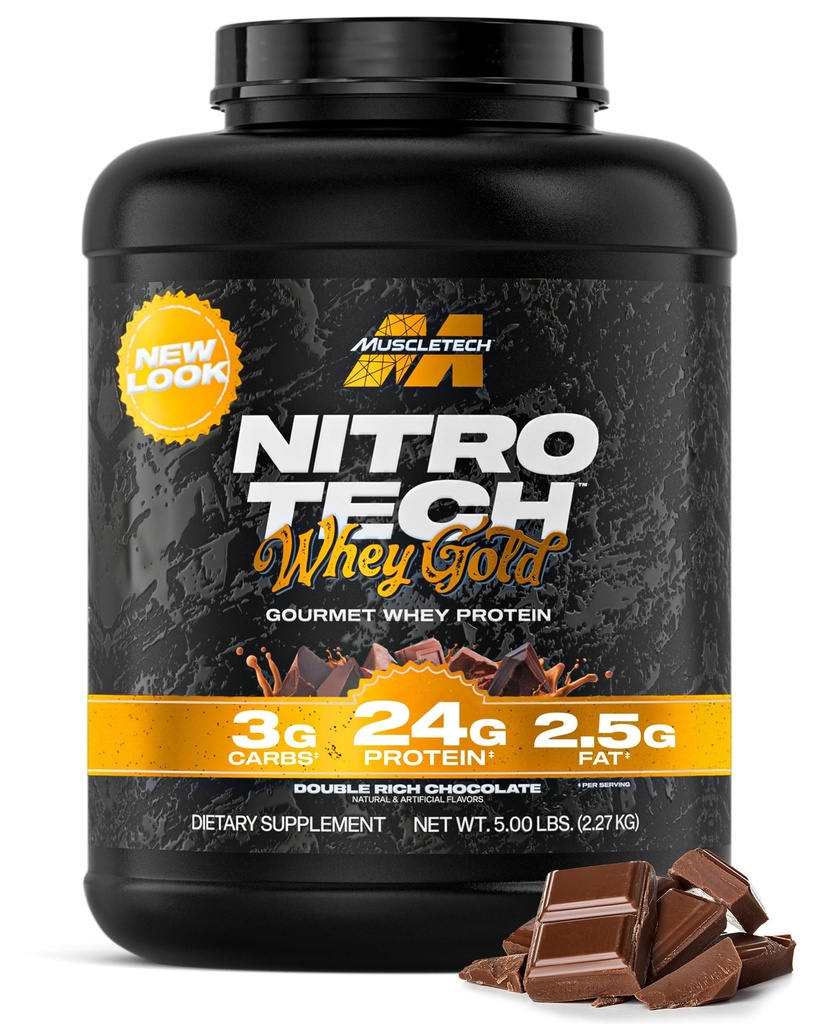 Muscletech Whey Protein Powder (Double Rich Chocolate, 5LB) - Nitro-Tech Whey Protein Isolate Smoothie Mix for Lean Muscle & Recovery - 24g of Whey Gold Protein for Women & Men - Packaging May Vary