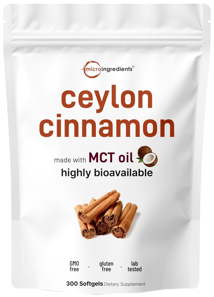 Micro Ingredients Ceylon Cinnamon, 300 Softgels | Cinnamon Supplements with MCT Oil | Non-GMO, Gluten Free