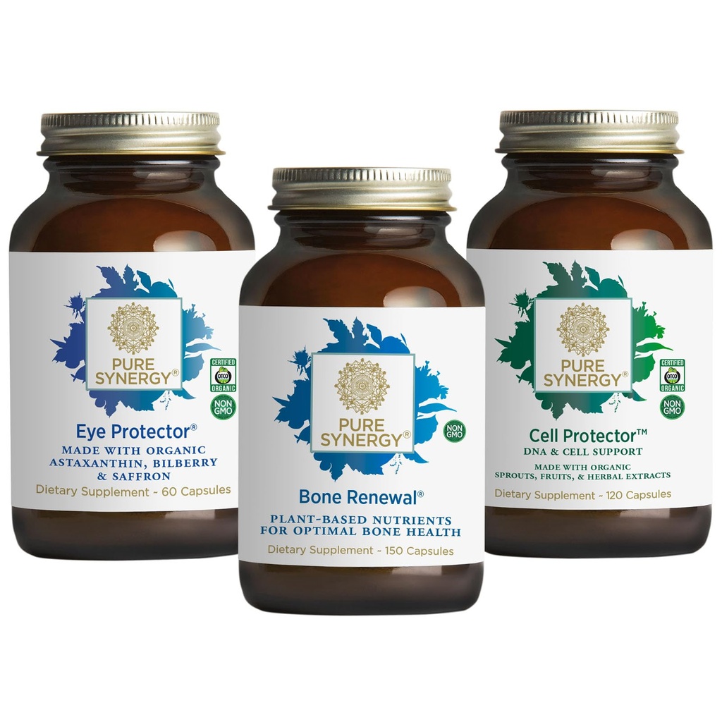 PURE SYNERGY Vibrant Aging Bundle | für Knochengesundheit mit Calcium, Magnesium und K2 | für Augengesundheit mit Astaxanthin | Cellular Support Supplement mit Selenium | Non-GMO und Vegan