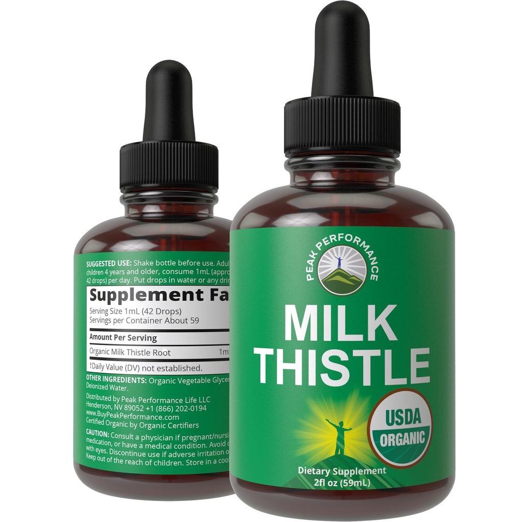 USDA extrait de chardon biologique légumes gouttes liquides. Supplément à base de plantes du foie. Zéro sucre, parfait pour la digestion et un nettoyage. Suppléments de teinture de chardon biologique pur pour les femmes et les hommes