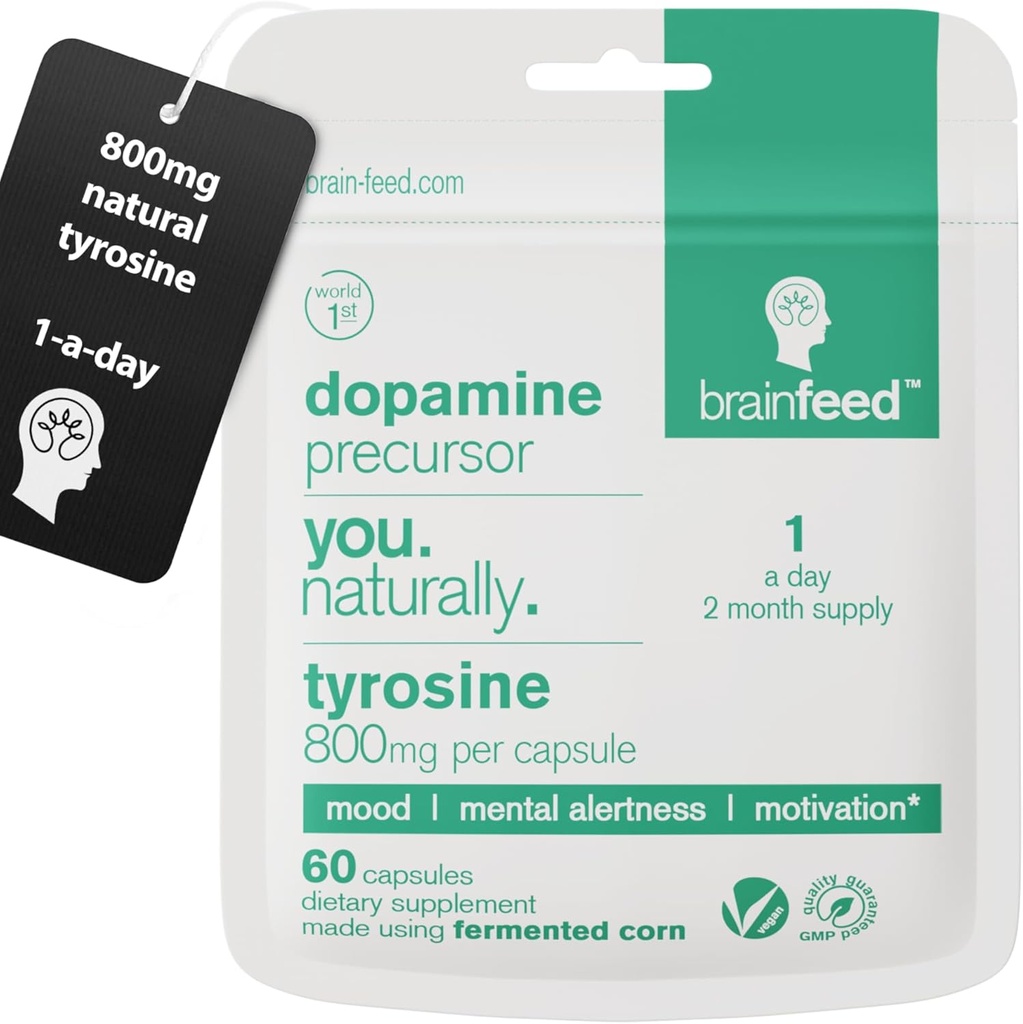 Suppléments Dopamine: 800mg L-tyrosine Supplément Dopamine Booster naturel pour Focus, Énergie, Alerte & Motivation: 60 capsules – 1 par jour