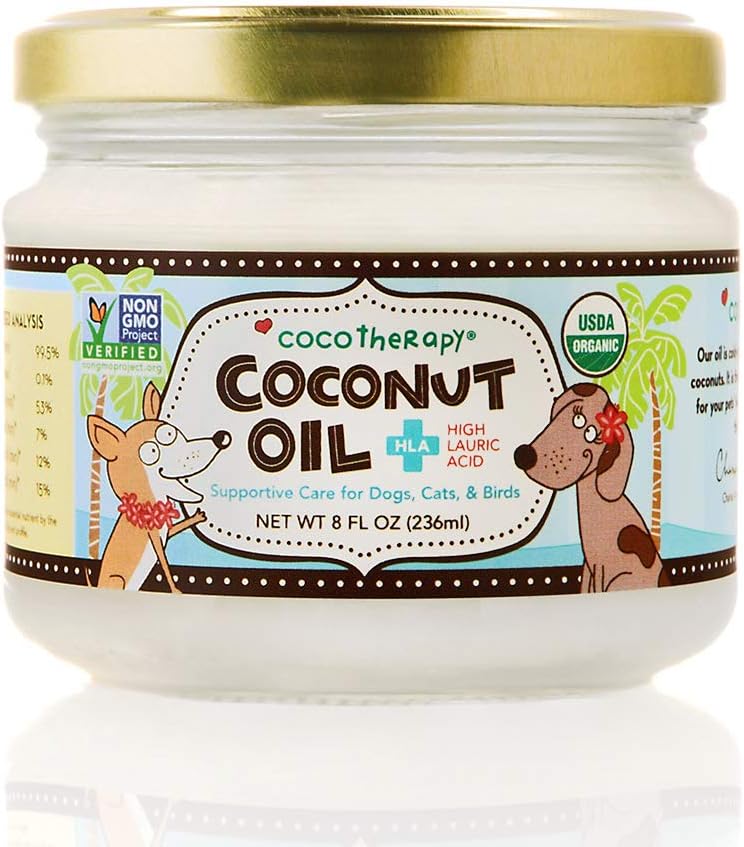 CocoTherapy Organic Virgin Coconut Oil, 8 Unzen, Natürliche Ergänzung für Hund Haut Mantel Verdauung und Immunität