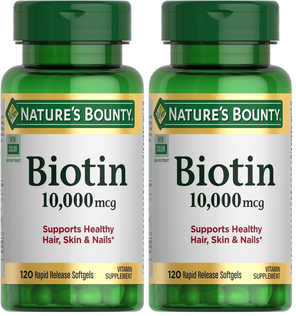 Natur Bounty Biotin Haarhaut und Nägel Vitamine, unterstützt gesundes Haar, Haut und Nägel, 10.000 mcg, 120 Softgels (Paket von 2)
