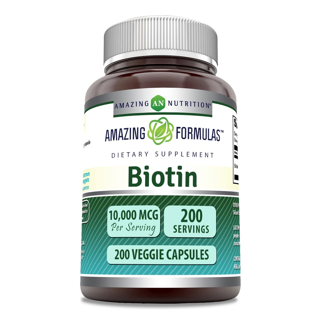Formules étonnantes Biotin 10 000 Mg Supplément de Veggie 200 Capsules de Veggies de Veggies de Végétarien