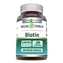Formules étonnantes Biotin 10 000 Mg Supplément de Veggie 200 Capsules de Veggies de Veggies de Végétarien