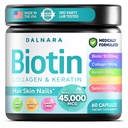 Biotin Collagen & Keratin – Haar-, Haut- & Nails Vitamine, 45.000 MCG Vitamin Complex (A, B1, B2, B3, B6, B7, C & E) – Biotin für das Haarwachstum für Frauen & Männer, Haarvitamine-60 Kapseln– Made in USA