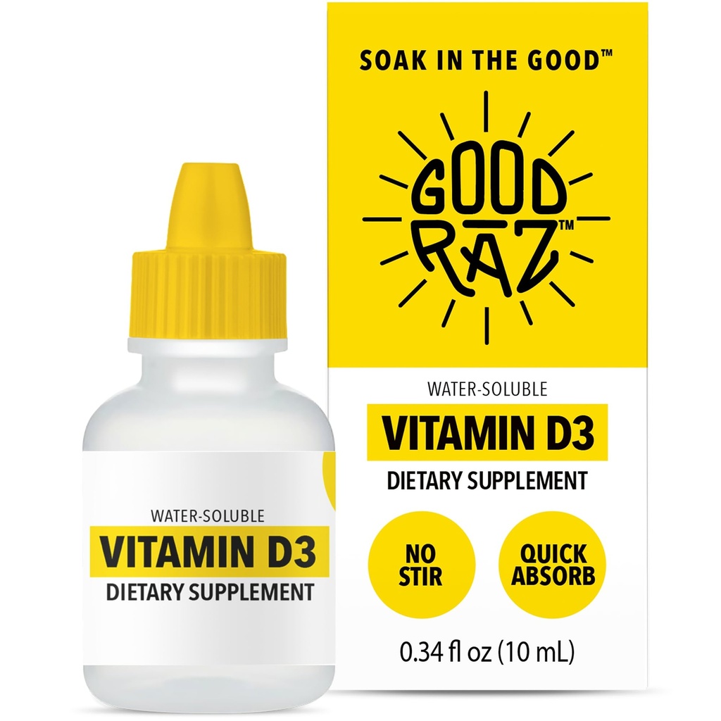 Vitamin D3 Tropfen für Erwachsene 4-Monats-Versorgung – Wasserlösliches flüssiges Vitamin D, Non-GMO, Kosher-Ergänzung – einfach zu absorbieren, kein Stir, flammenlose D3 Flüssigkeit für Lebensmittel oder Getränke
