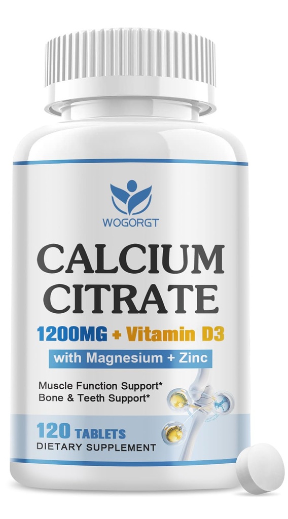 Calcium Citrat 1200mg Supplement mit Vitamin D3 für Frauen und Männer - Calcium Magnesium Zink D3 Supplement für Knochen, Zähne, Immununterstützung, Vegan-freundlich - 120 Tabletten