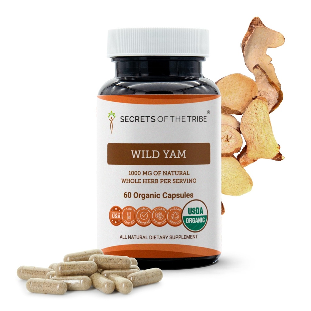 Secrets of the Tribe Wild Yam USDA Organic 60 Capsules | Made with Organic Vegetarian Capsules and Responsible Farmed Wild Yam (Dioscorea Villosa) Dried Root (60 Capsules)