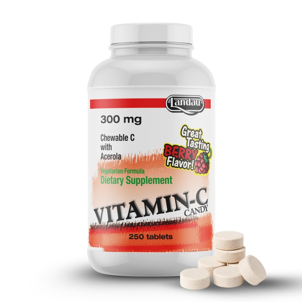 Landau Vitamine à croquer C Candy 300 Mg. Grande saveur de baie de dégustation (250Conte)