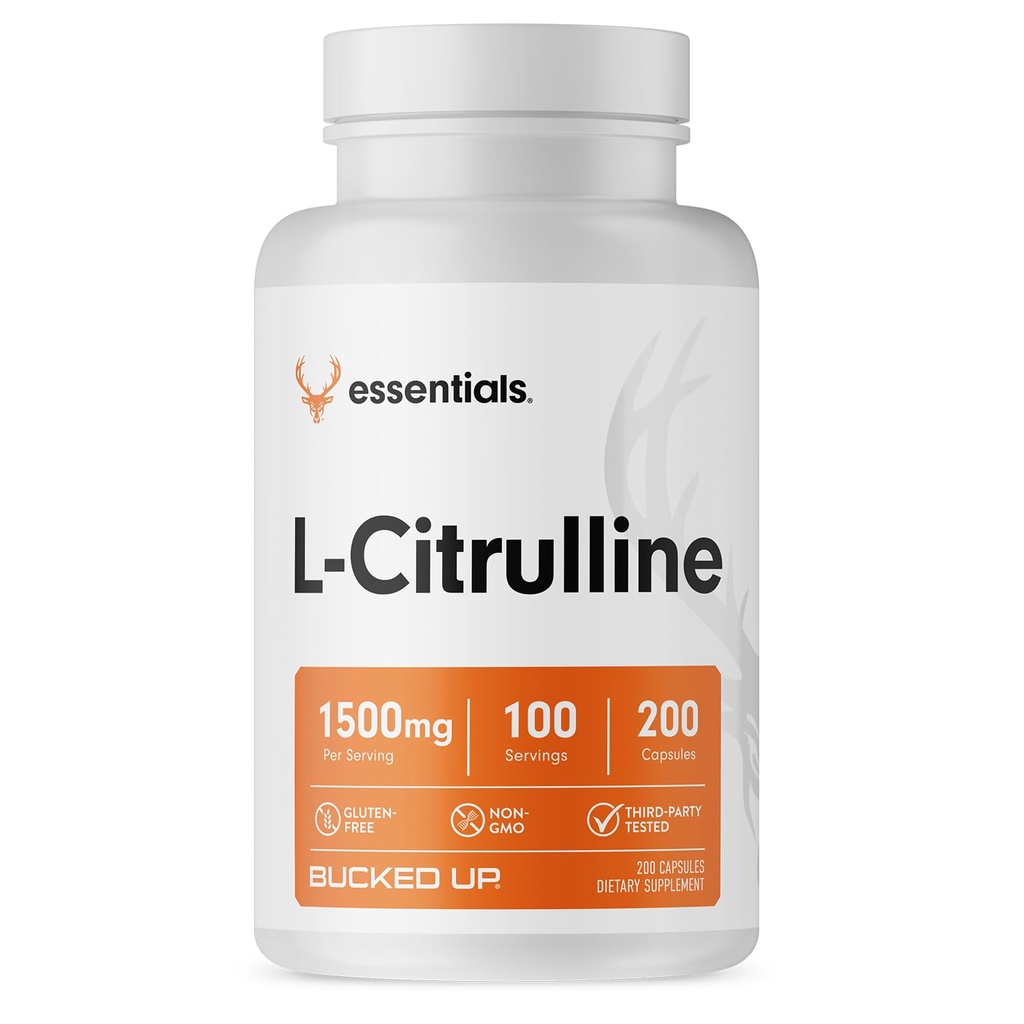 Bucked Up L-Citrulline 200 Capsules | 1500mg Per Serving | Gluten-Free | Non-GMO | Third-Party Tested | Premium Citrulline Supplement for Daily Use - 100 Servings (200 Capsules)