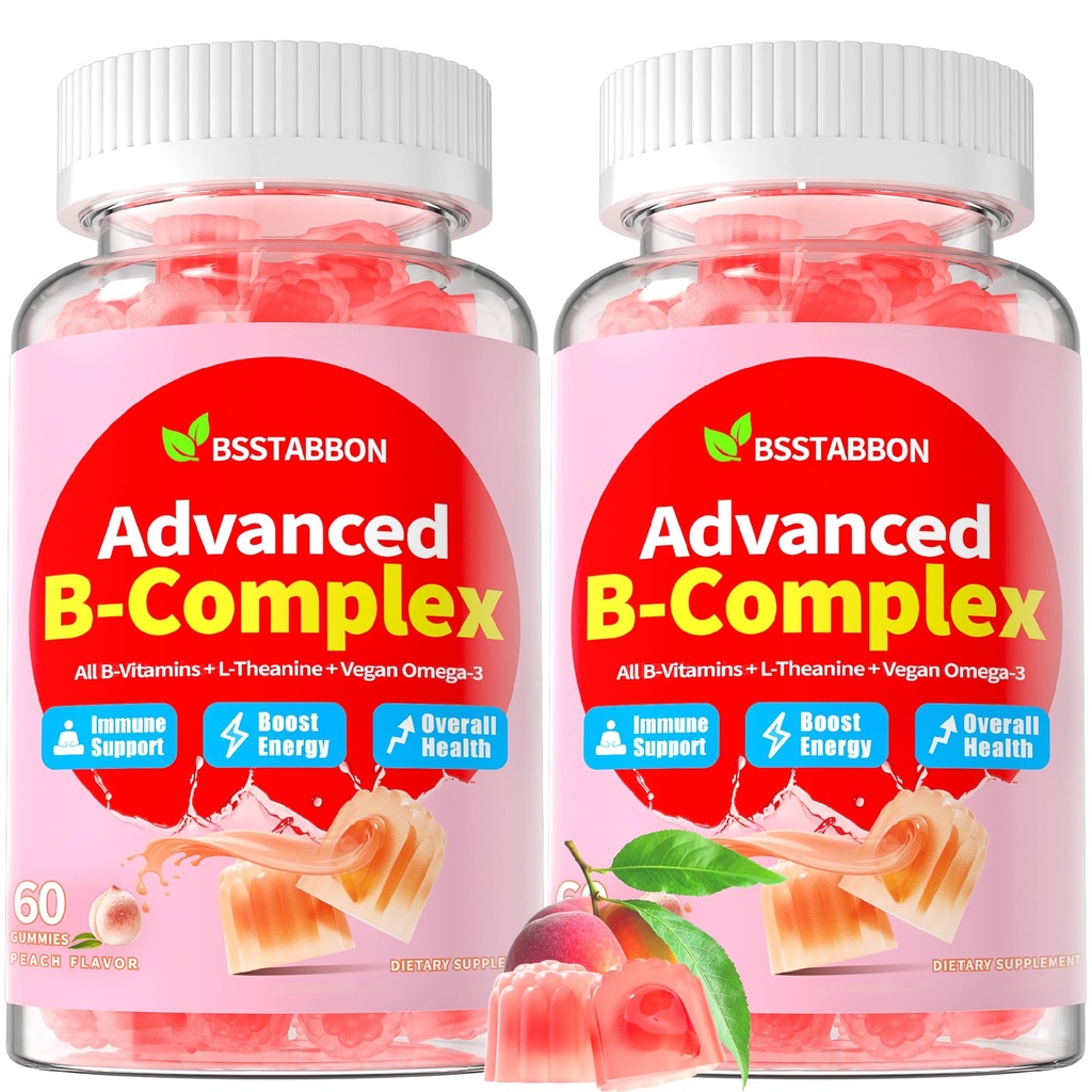 Organische methylierte Vitamin B-Gummi: Natürliche komplexe Ergänzung mit B1 B2 B3 B5 B6 B7 B9 B12 Plus D3 Zink Magnesium Ashwagandha Omega3 - Energieunterstützung für Arbeit Erwachsene Frauen Männer (120Count)