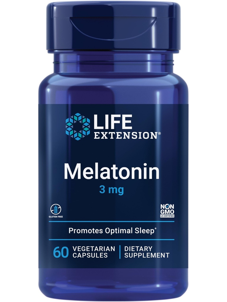 Lebensverlängerung Melatonin, 3 mg, Optimale Schlafunterstützung, Gesunde circadiane Rhythmen, Cellular Defense, Glutenfrei, Nicht-GVO, Vegetarier, 60 Kapseln