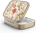 Pille Case Pille Box mit Spiegel Retro 2 Compartment Small Pill Case für Geldbörse oder Tasche Bronze Rechteckige Pille Box oder Vitamine, Fischöl, Nahrungsergänzungsmittel, Pille Enthalten Reise-Geschenke(Retro Red Flowers)