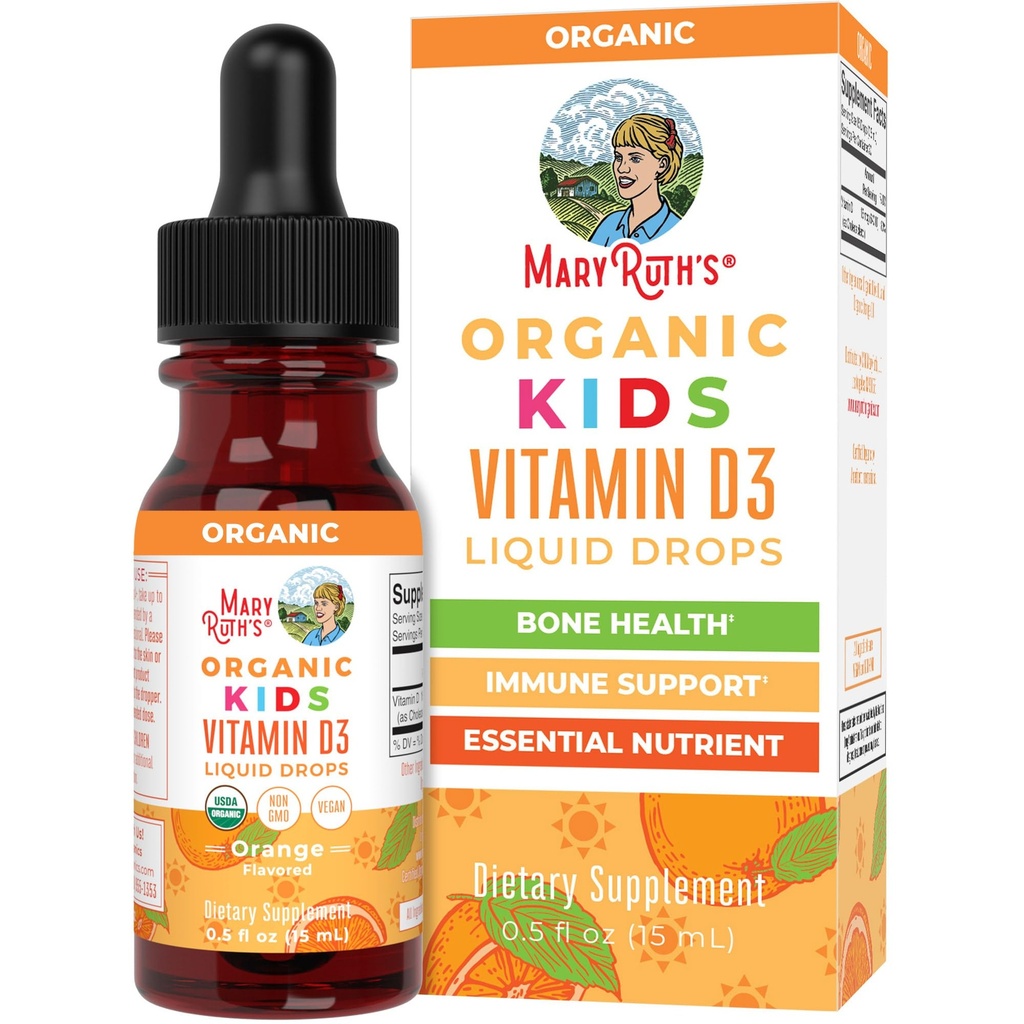 MaryRuth Organics USDA Organic Vitamin D3 Flüssige Tropfen für Kinder | 640 IU Vitamin D3 Pro Servieren | Kinder Immununterstützung & Knochengesundheitsergänzung | Formuliert für Alter 4-13 | 0.5oz | 30 Servierungen