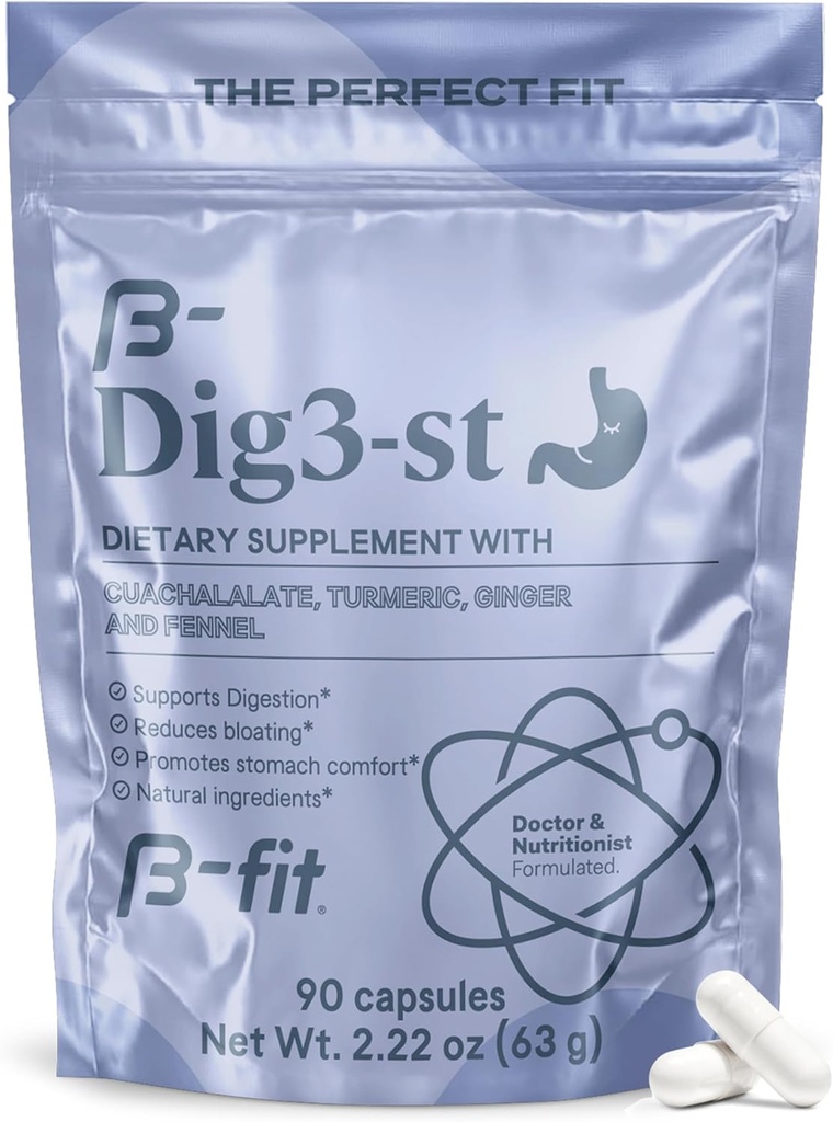 B-FIT Digestive Kräuterergänzung - Ginger Root, Turmeric, Fennel und Cuachalalate - 60 Kapseln - 100% natürliche Formel für einfache Verdauung & Stomach Comfort - Verwendung vor Mahlzeiten