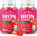 2 Pack Vegan-Eisengummis für Erwachsene & Kinder - mit Vitamin C, A, B-Komplex, Folate, Zink und Biotin - für Blood Building & Energy Support, 120 Gummies