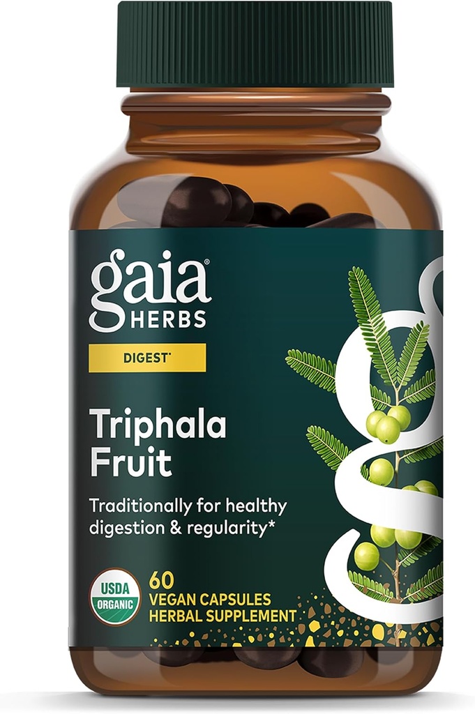 Gaia Kräuter Triphala Fruit - Unterstützt Verdauungsgesundheit - Reinigt Ihr System* - mit Amla Fruit, Belleric Myrobalan und Chebulic Myrobalan - 60 Vegan Capsules (30-Tage-Versorgung)