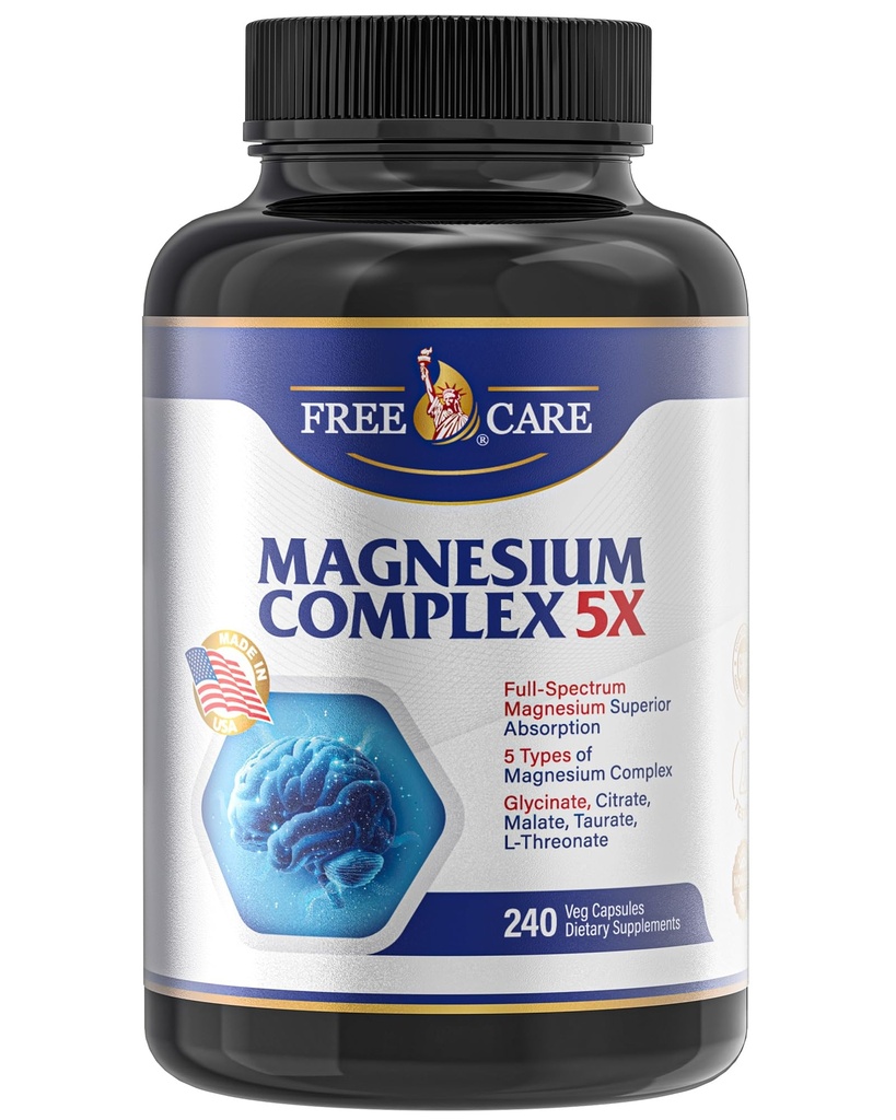 820mg Magnesium Complex 240 Veggie Capsules,for Women & Men with Magnesium Glycinate,Citrate, Malate,Taurate & L-Threonate for Sleep, Mood, Muscle Relaxation & Nerve Function Vegan Friendly, Non-GMO