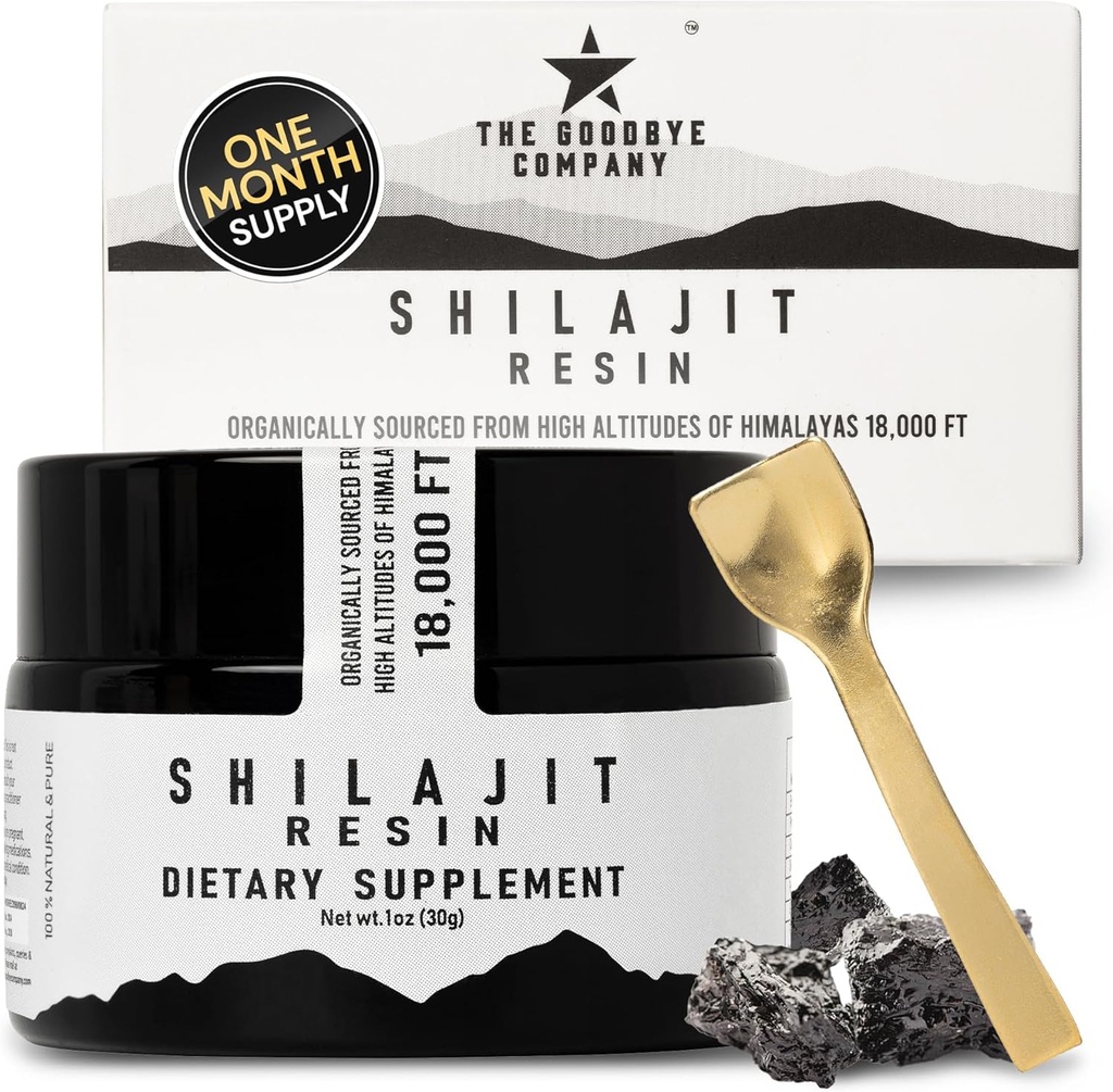 Das Goodbye Company Pure Shilajit Resin – Organisch mit 85+ Trace Minerals und reiner Fulvic Säure; für Männer und Frauen Energie Boost, Muskelaufbau, Stamina, Vitality Supplement 3-Months Supply
