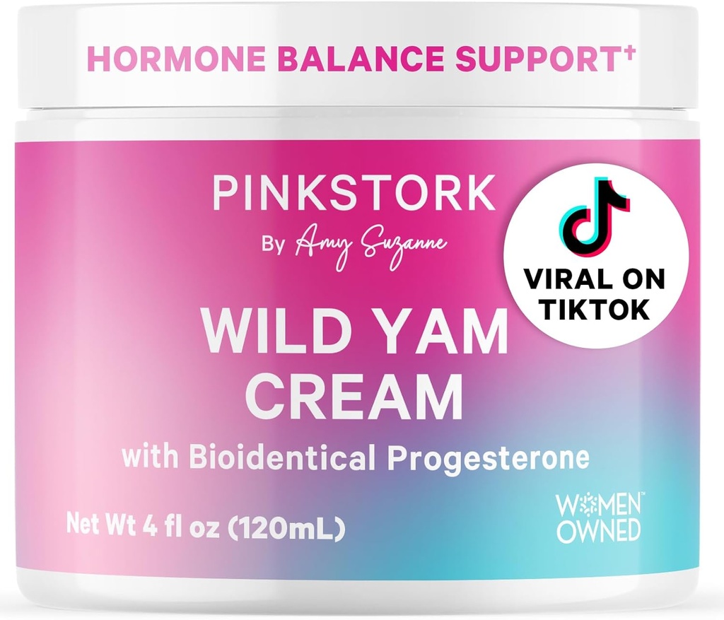 Pink Stork Wild Yam Cream - Natürliche Hormon Balance für Frauen - PMS, Fruchtbarkeit, Perimenopause, Menopause - Bioidentische Creme - Unscented, 4 Unze