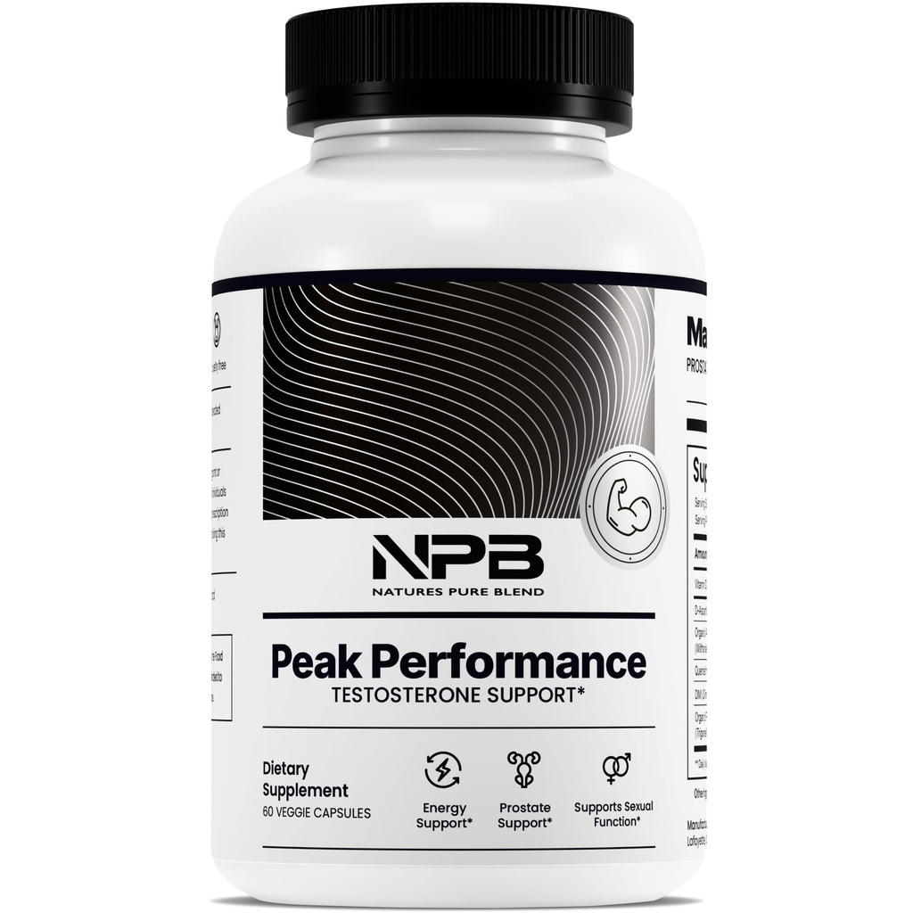 Nature's Pure Blend Peak Performance – Testosteron Ergänzung für Männer mit D-Aspartic Acid, Ashwagandha & DIM – Mens Prostate Health Support, Muskelkraft & Energie – Prostata Supplement