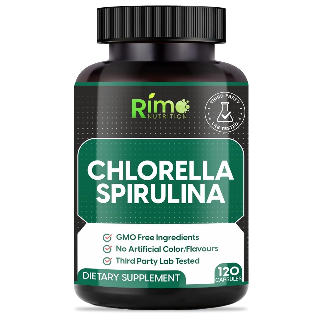 Lab Tested Spirulina and Chlorella Capsules 1000 mg par portion- Algae Vert Bleue non irradiée pure - Meilleure protéine végétale brute - Superfood Vert