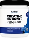 Nutricost Créatine Monohydrate + Hydratation Bleu Aromatisé aux framboises (30 portions) - 7 vitamines et minéraux, 5000mg de créatine par portion