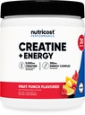 Nutricost Créatine + Énergie 30 portions (fruit punch aromatisées) - 5000mg Créatine monohydraté + 350mg Complexe énergétique par portion