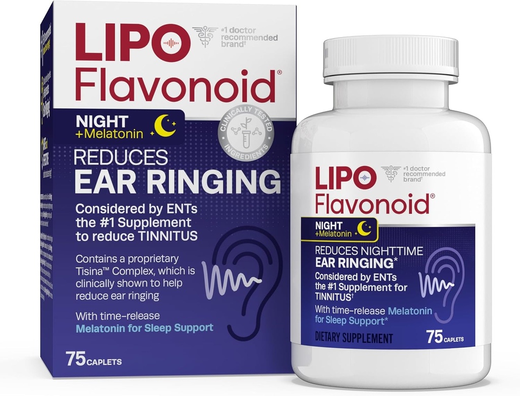 Lipo-Flavonoid Nachtzeit PM für Tinnitus Relief - Schlafhilfe mit Melatonin, Bioflavonoide, & Vitamin C - Ringen in den Ohren, Ohr Gesundheit, & Entspannung - Verwendung mit Lipo-Flavonoid Plus - 75 Caplets