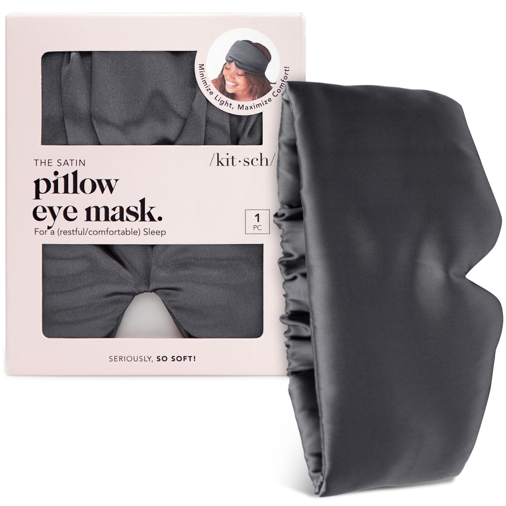 Kitsch Satin Sleep Mask - Eye Masks for Sleep, Softer Than Silk Satin Sleeping Mask Blindfold and Sleep Masks for Women and Men, Eye Care Travel Essentials - Charcoal Black