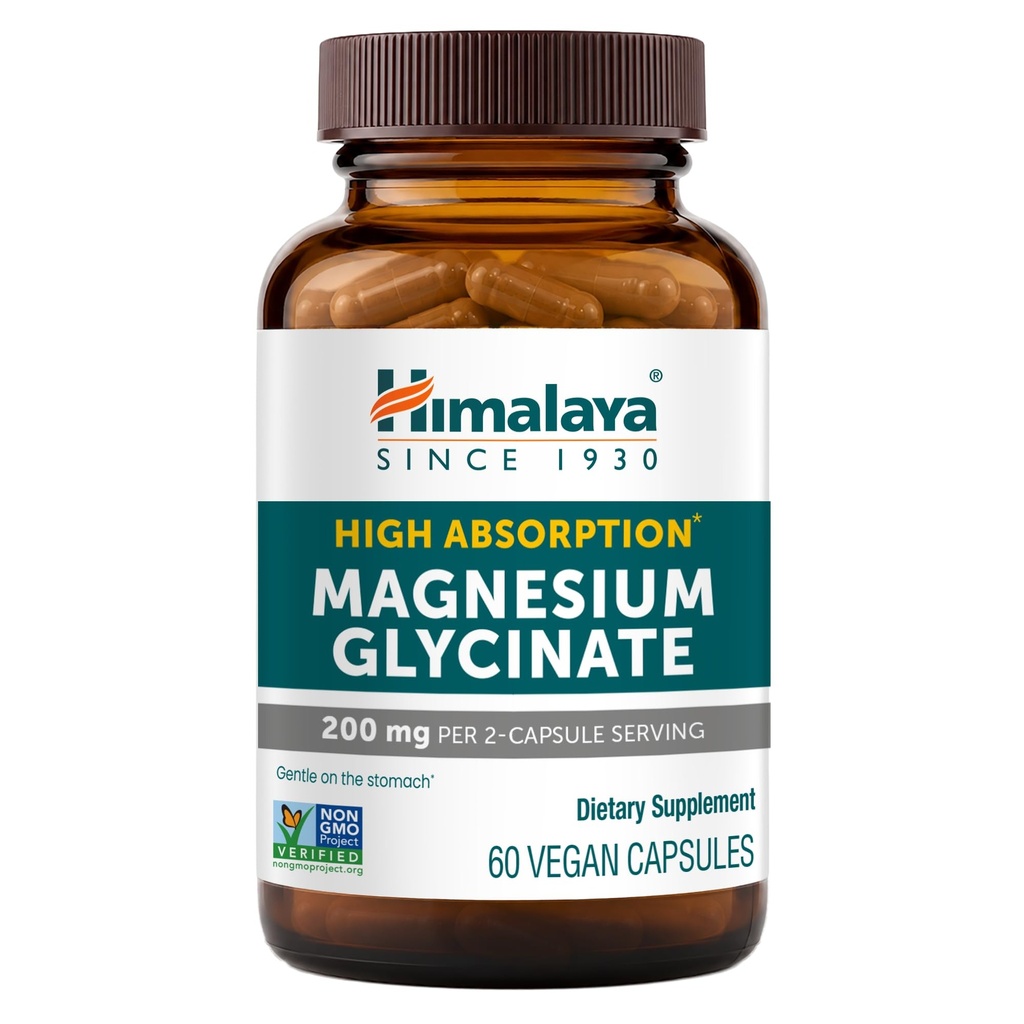 Himalaya Magnesium Glycinate, High Absorption, 200 mg, 60 Vegan Capsules,