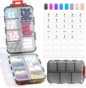 14 GRIDS Travel Pill Organizer Box mit Etiketten - Travel Medicine Case Kit - Pocket Daily Pharmacy Container - Travel Medication Holder Dispenser für Fish Oil Vitamin Supplement Storage - Clear Gray