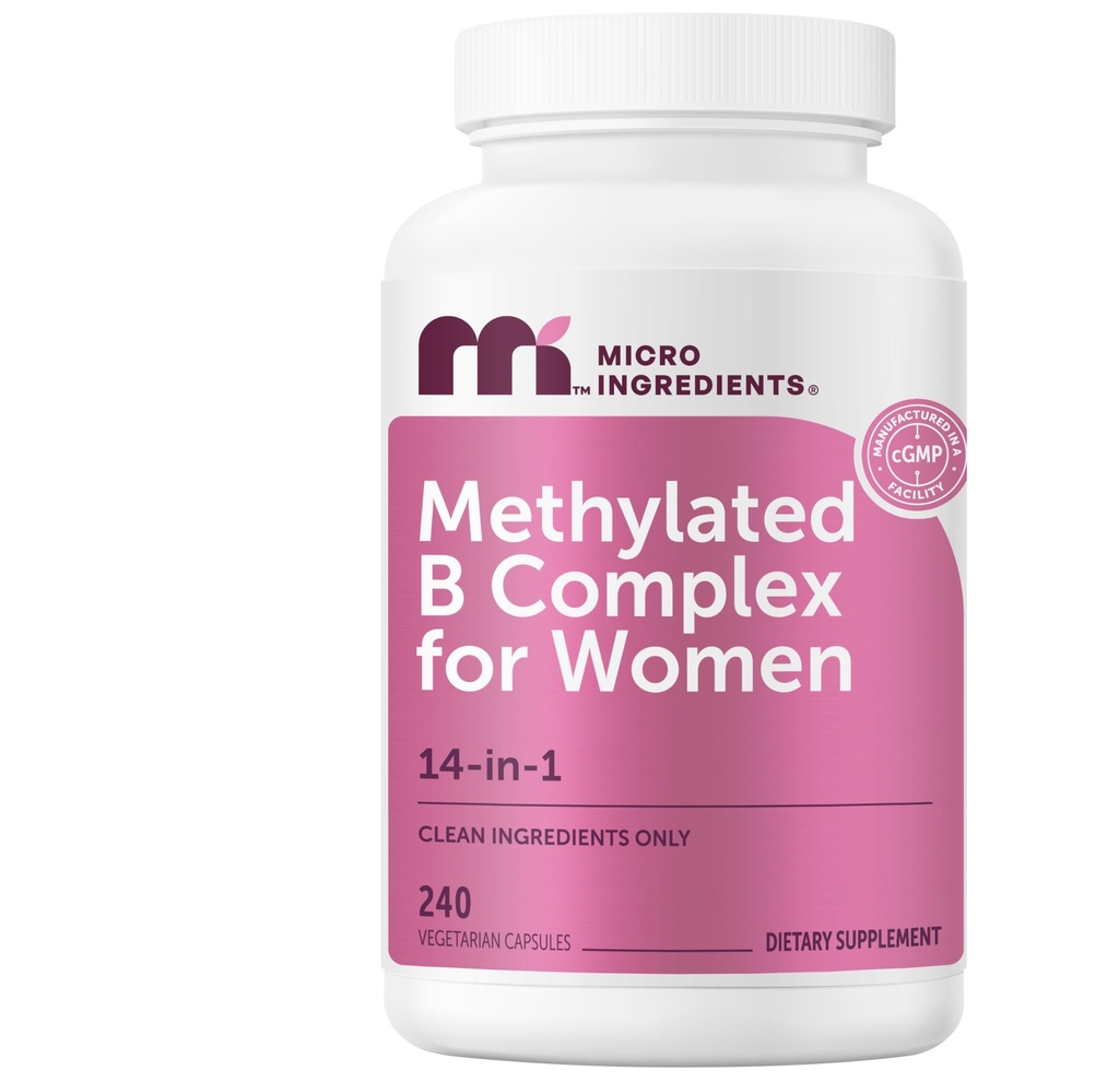 Micro Ingredients Methylated B Complex for Women, 240 Vegetarische Kapseln | Aktivierte B Vitamine mit Methylfolat, Methyl B12, DIM & Inositol Complex | 14-in-1 Bioactive B Vitamin Formula
