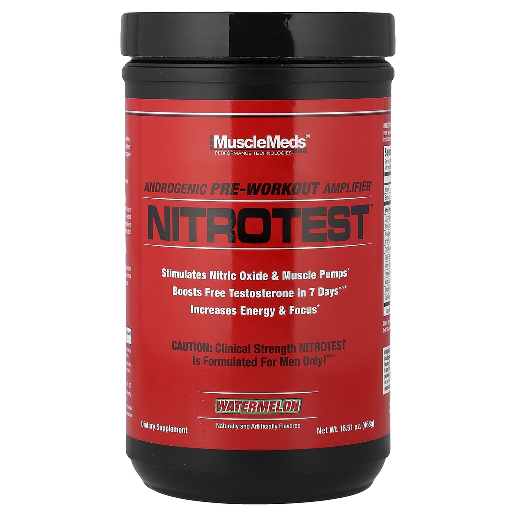 MuscleMeds Nitrotest, supplément d'entraînement, oxyde nitrique boost, testostérone, pastèque, 30 portions, 1,03 livre, 1 comte