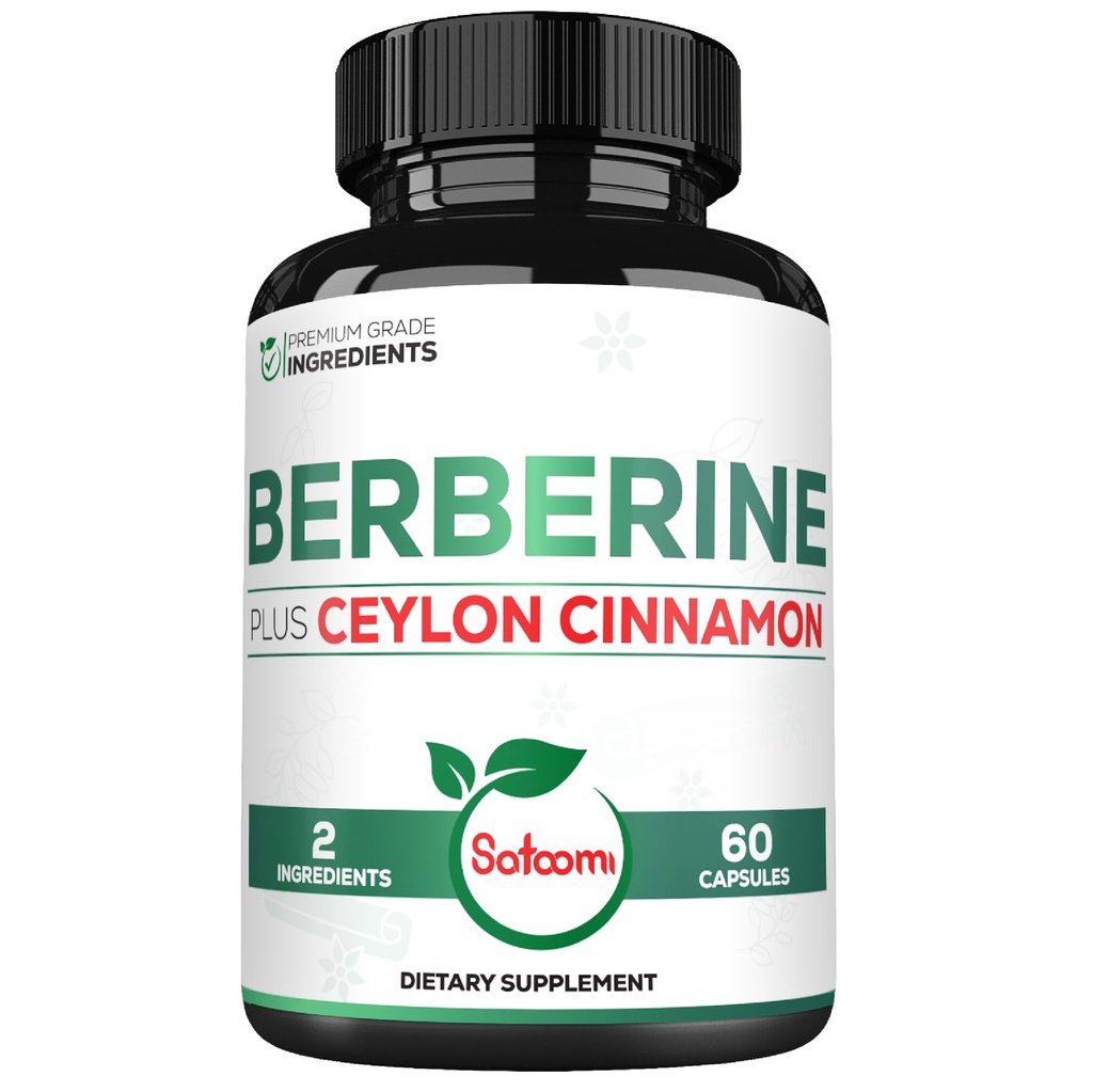 Satoomi 1500mg Berberine with Ceylon Cinnamon Supplement - Extra Strength for Immune System, Digestive Health, Body Management & Energy Production - 60 Capsules - Gluten-Free, Non-GMO
