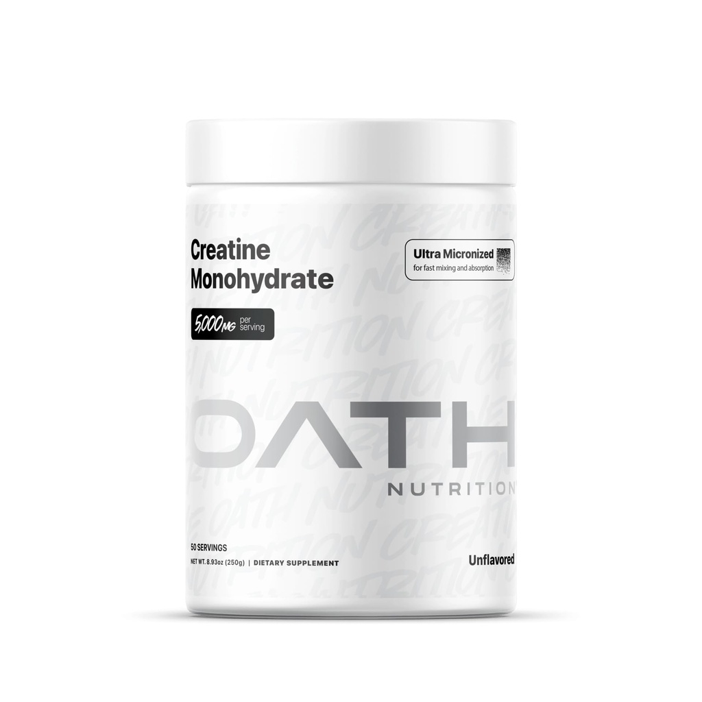 Oath Nutrition Poudre monohydratée de créatine ultra micronisée, non aromatisée, sans gluten, sans OGM, poudre de créatine pour femmes et hommes, 5 000g par portion, 50 portions