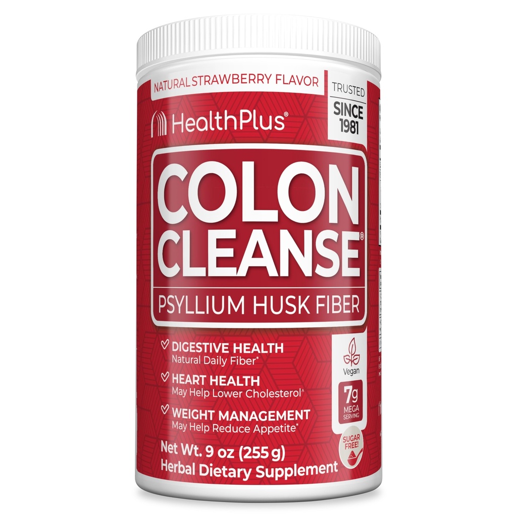 Gesundheit Plus Colon Reinigen Verdauungsunterstützung | Keine künstlichen Aromen | Tägliche Faser für die Toxin-Eliminierung zur Verringerung der Blähungen | Psyllium Husk | Erdbeer-Aroma | 9 Unzen, 36 Portionen