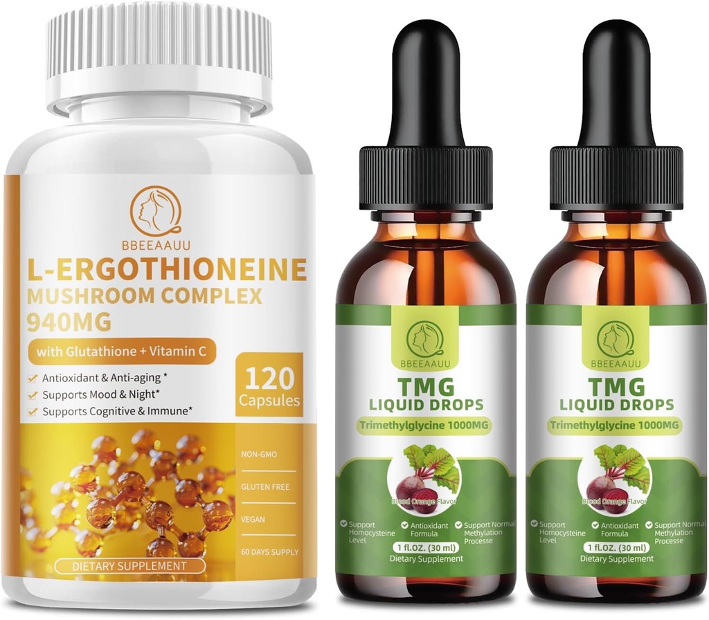 L-Ergothioneine Pilzkomplex Kapseln & TMG (Trimethylglycin) Flüssigkeitstropfen