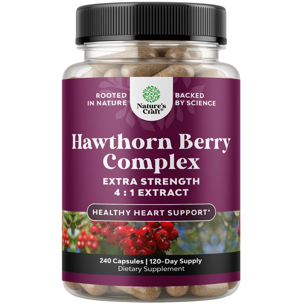 High Strength Hawthorn Berry Capsules - Pure Antioxidant Hawthorn Berry Supplement with Leaf & Flower Extract 4:1 for Healthy Heart & Digestion - Energy Support for Men & Women - 240 Count Pack