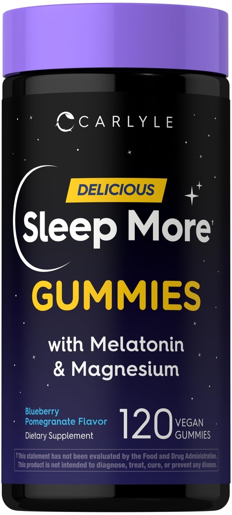 Carlyle Sleep Gummies with Melatonin and Magnesium | 120 Count | Blueberry Pomegranate Flavor | Support Complex with L-Theanine | Vegan, Non-GMO, Gluten Free