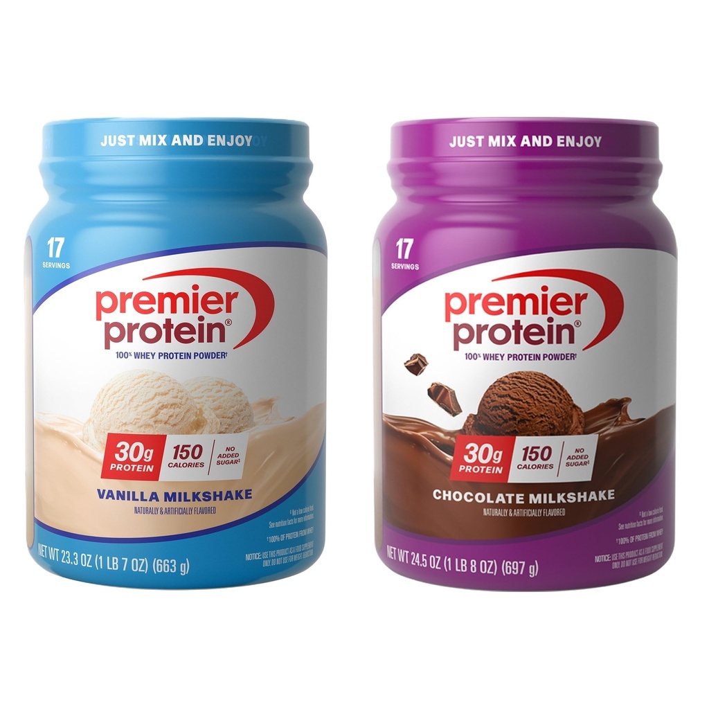 Ensemble de Premier Protein 100% Whey Poudre Tubes, Chocolat Milkshake + Vanilla Milkshake
