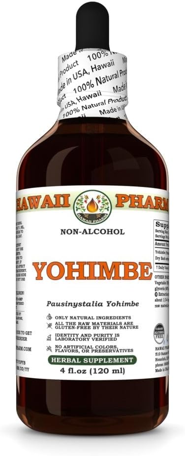 Yohimbe (Pausinystalia Yohimbe) Dry Bark Glycerite, Made in Hawaii, All Natural, Vegan, Lab Tested Alcohol Free Liquid Extract - 4 fl.oz