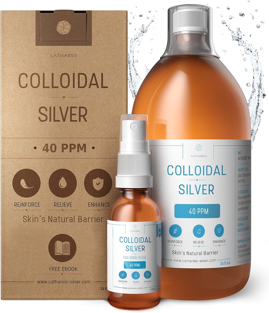 Premium kolloidales Silber ● Optimale Konzentrationsformel, kleinere Partikel, bessere Ergebnisse ● Laborzertifiziert ● Flüssiges Silber Made in EU ● Free Spray Bottle to Fill & Ebook (34 fl oz)