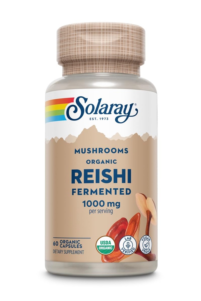 SOLARAY Fermented Reishi Mushroom 500mg | Healthy Immune, Heart & Brain Function Support | Energy & Mood Supplement | 60 VegCaps