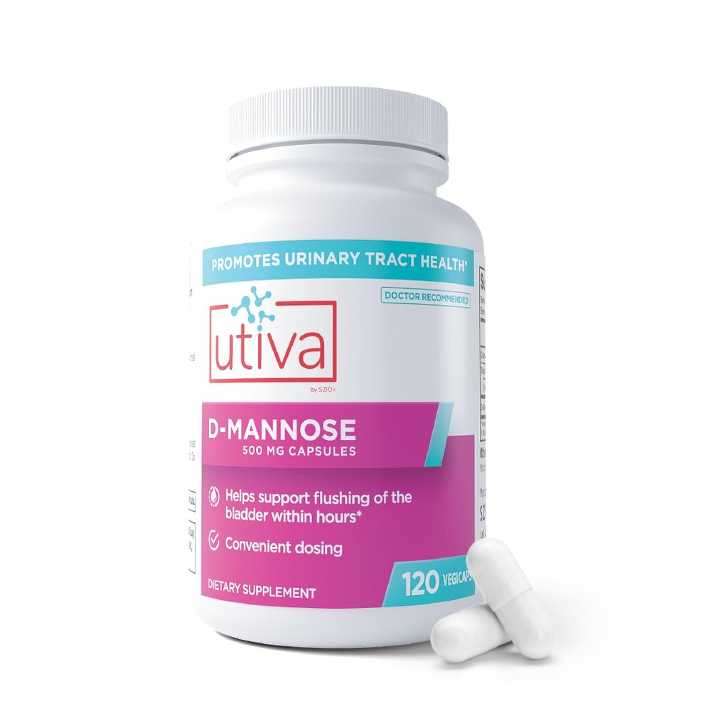 Szio+ Utiva D-Mannose 500mg Kapseln – Natürlich Flush The Bladder and Urinary Tract – UTI Vermeiden – D Mannose Ergänzungen für Frauen – Unterstützt Urinary Tract Infection Treatments, 120 Kapseln