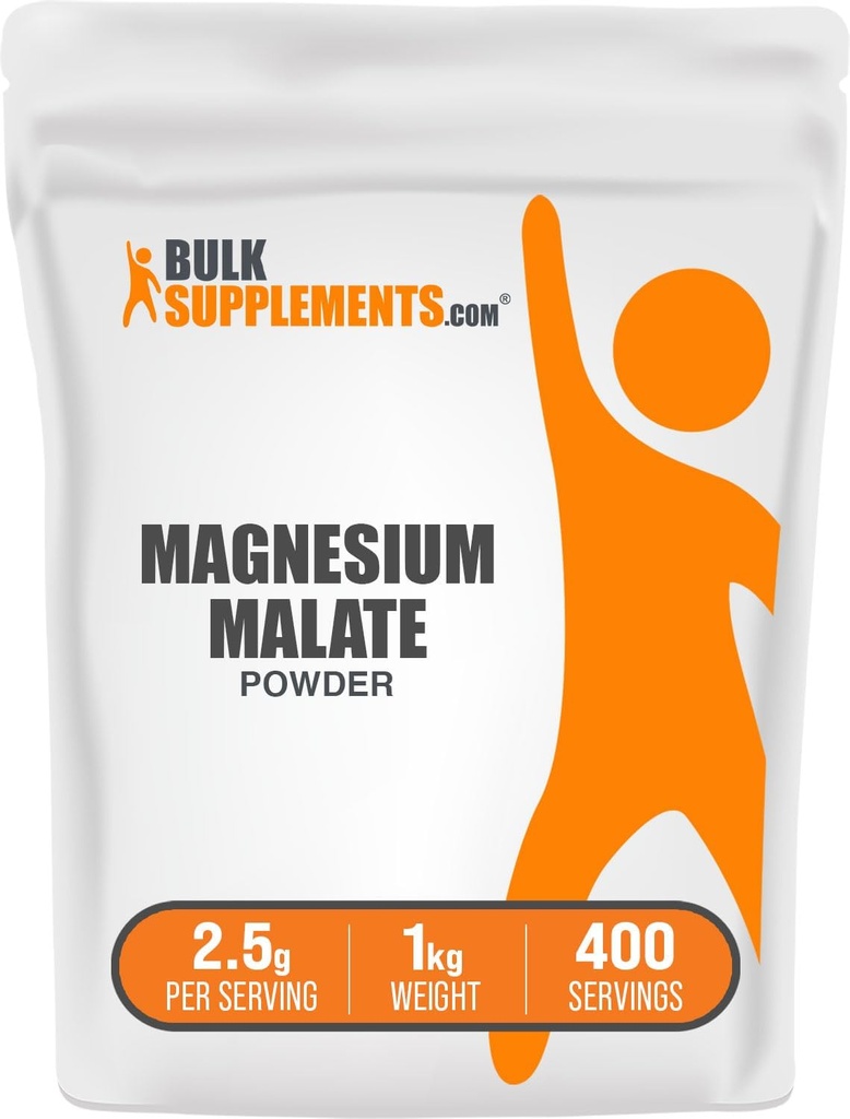 BulkSupplements.com Magnesium Malate Powder - Magnesium Supplements, Hohe Bioverfügbarkeit - Unflavored & Glutenfrei, 2,5g pro Servierung, 1kg (2.2 lbs) (Pack von 1)