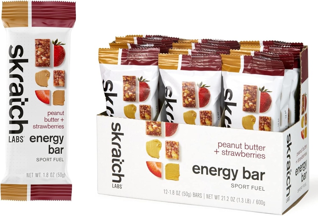 SKRATCH LABS Energy Bar | Peanut Butter + Erdbeeren (12 Packung) | Pflanzenbasierte gesunde Snack | Niedriger Zucker - 5g Protein | non-gmo, glutenfrei, Soja frei, vegan, kosher