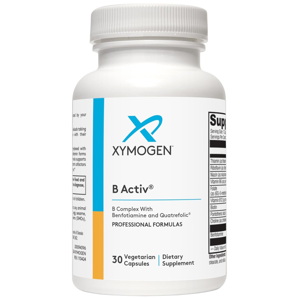 Xymogen Vitamin B Complex - B Activated B Vitamine mit Benfotiamin und Quatrefolic - Unterstützung Adrenal und Immunfunktion + Ein gesundes Herz-Kreislauf- und Nervensystem (30 Kapseln)